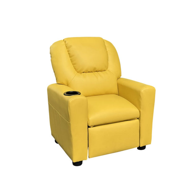 English Elm Carisa Youth Pu Leather Recliner Chair with Cupholder for Playroom or Bedroom Yellow B2749P413220