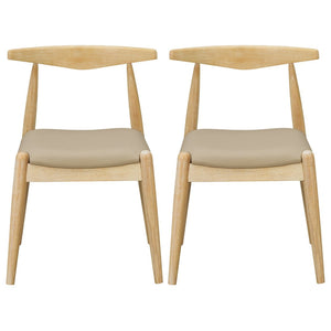 English Elm [video] Rubberwood Dining Chairs Set of 2 Faux Leather Ergonomic Retro Splayed Leg Design Light Grey+Natural N759P386879E