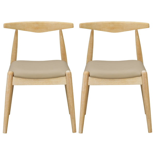 English Elm [video] Rubberwood Dining Chairs Set of 2 Faux Leather Ergonomic Retro Splayed Leg Design Light Grey+Natural N759P386879E