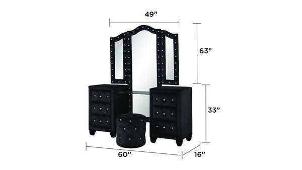 English Elm HAZEL Queen 4PC Vanity Set – Tufted Velvet Bed with Storage, Built-In Speakers & USB Ports B009S00812