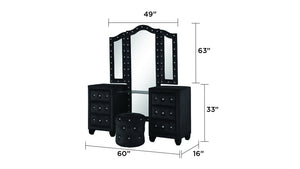 English Elm HAZEL Queen 4PC Vanity Bedroom Set Tufted Velvet Headboard & Footboard w/ Speakers, USB Ports, Storage B009S02084