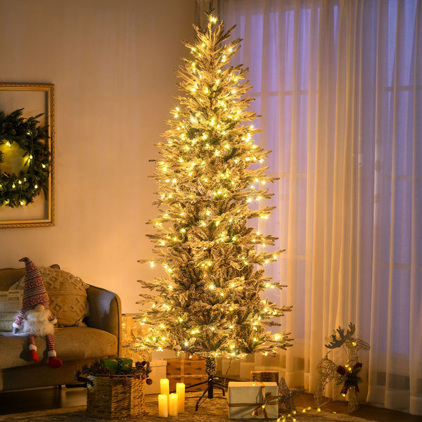 English Elm Homcom 7.5Ft Prelit Snow Flocked Christmas Tree With 350 Warm Lights & Auto Open Design For Easy Setup W2225P249631