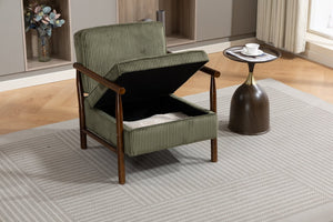 English Elm Storage Accent Chair Mid Century Wood Frame Upholstered Seat with Lumbar Cushion Antique Green W2530P401455