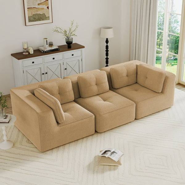 English Elm Modern Corduroy Modular Sectional Sofa Deep Seat Tufted Piping No Assembly Required Camel W714S01783