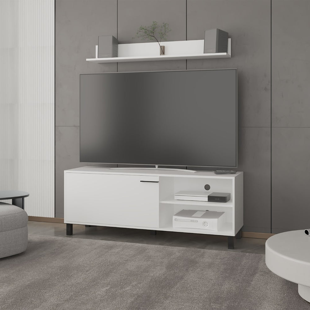 English Elm Bryce White Tv Stand with Cabinet Doors Open Shelving for Living Room Screens B070P337096
