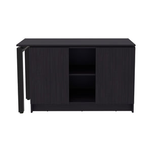 English Elm Wenge Finish Home Office Desk with Dual Open Shelves for Modern Workspace Storage B062S01851