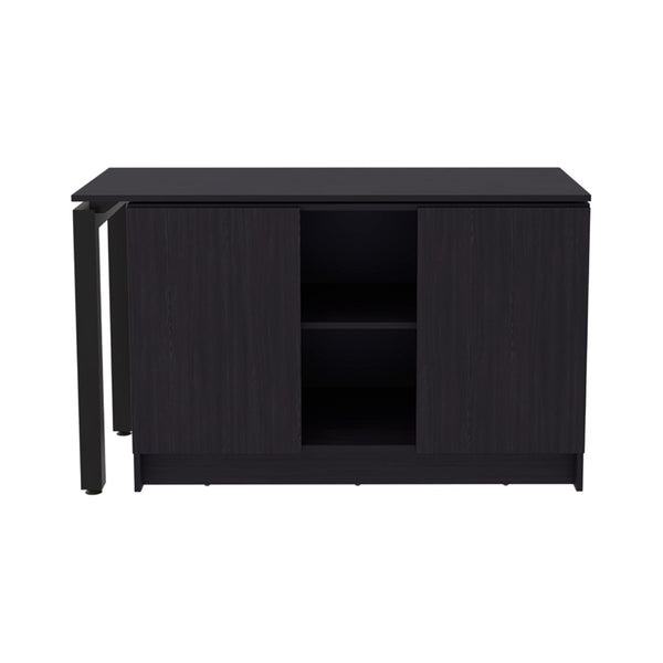 English Elm Wenge Finish Home Office Desk with Dual Open Shelves for Modern Workspace Storage B062S01851