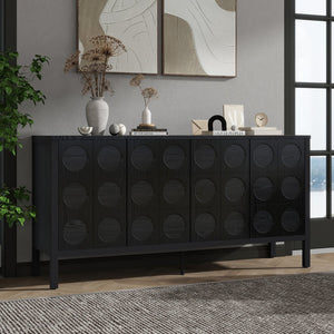 English Elm Stylish Geometric Circle Door Sideboard Cabinet with MDF Solid Wood Legs Adjustable Shelves Black W2696P256250