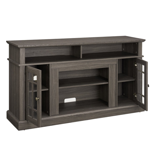 English Elm Classic TV Media Stand Dark Walnut 65" Modern Entertainment Console with Glass Doors, Cable Management and Adjustable Shelves (58.25"W x 15.75"D x 32"H) W2275P389756