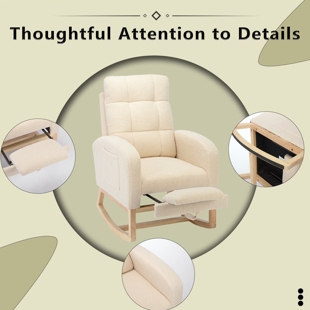 English Elm Modern Accent Rocking Chair With Adjustable Footrest, High Backrest & Side Pocket For Comfort W2725P254696