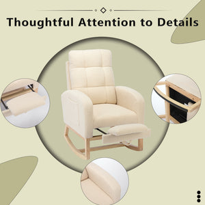 English Elm Modern Accent Rocking Chair With Adjustable Footrest, High Backrest & Side Pocket For Comfort W2725P254696