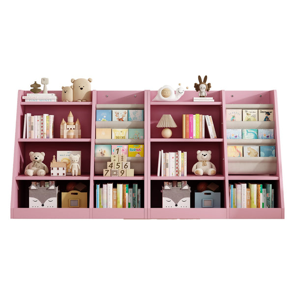 English Elm Pink Montessori Wooden Toy Storage Cabinet with 4-Tier Sling Book Pockets Sturdy Kids Bookshelf W2876P233538