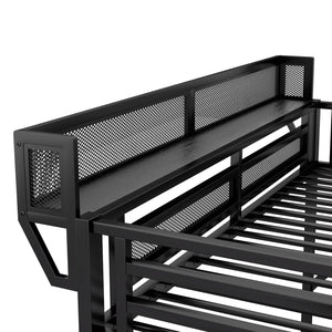 English Elm Full Size Loft Bed With Stairs And Storage Shelves – Stylish Black Metal High Loft Bed For Kids & Teens W2580S00037