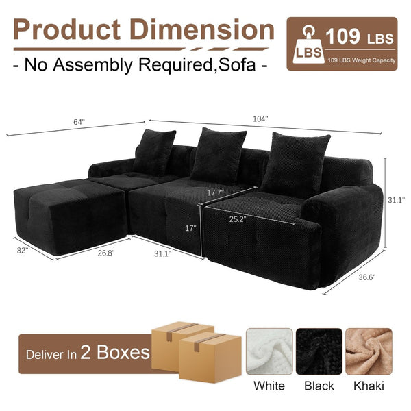 English Elm Sectional Cloud Sofa with Fuzzy Foam Cushions Deep Sink Comfort for Living Rooms W5385P446001