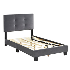 English Elm 1pc Twin Platform Bed Velvet Upholstered Button-Tufted Headboard Adjustable Height Low-Profile Solid Wood Frame 42" x 79.5" Dark Gray 44.5 L x 26 W x 5 H B011P203576