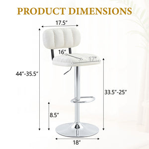 English Elm Set of 2 Adjustable Pu Leather Barstools with Chrome Base for Kitchen or Home Bar White+Silver W3875P378574