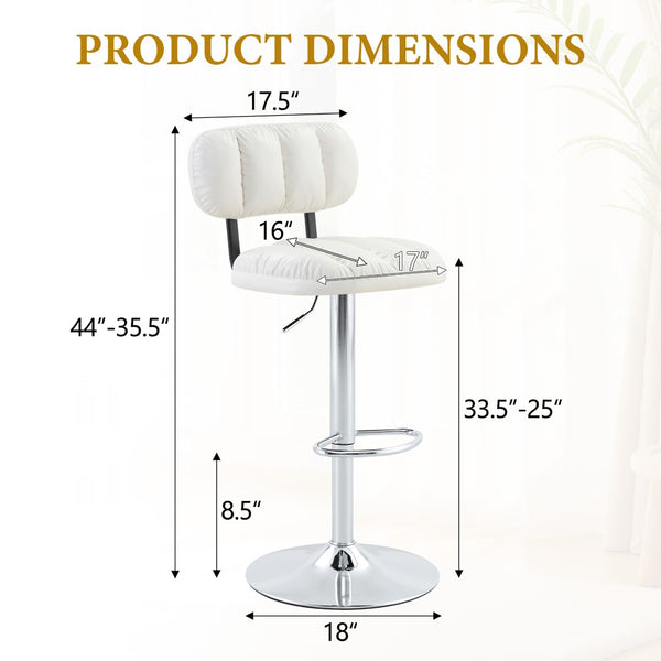 English Elm Set of 2 Adjustable Pu Leather Barstools with Chrome Base for Kitchen or Home Bar White+Silver W3875P378574
