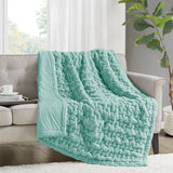 Madison Park Ruched Fur Glam/Luxury Throw MP50-4877 Aqua