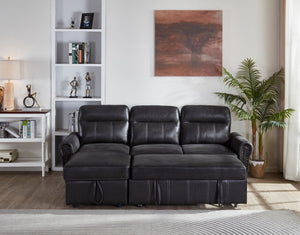 English Elm Sectional Sofa Bed In Black Faux Leather - Stylish Space-Saving Design For Modern Living Spaces B205S00044-GIGA