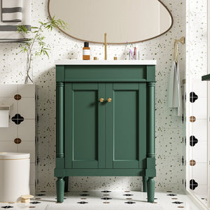 English Elm 24'' Modern Bathroom Vanity with Ceramic Basin, Solid Wood Frame, Soft-Close Doors, Ample Storage Green N710P190503F