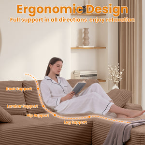 English Elm 103.5" Cloud Sectional Couch with L-Shape Chaise - No Assembly Modular Sofa, Plush Corduroy, Deep Seat Comfort Brown T3801S00007