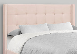 English Elm Bed, Queen Size Pink Velvet Upholstered Platform Bed with Tufted Wingback Headboard & Chrome Legs B2710P219576