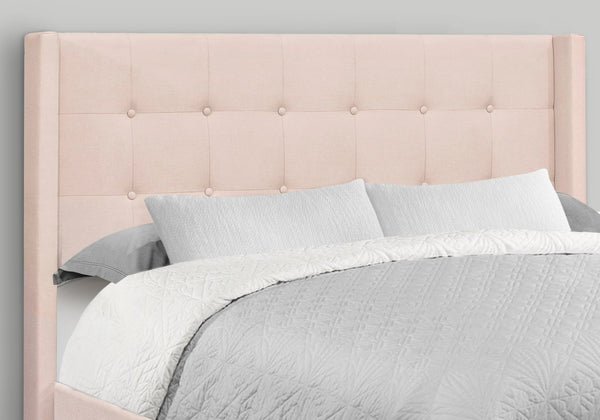 English Elm Bed, Queen Size Pink Velvet Upholstered Platform Bed with Tufted Wingback Headboard & Chrome Legs B2710P219576