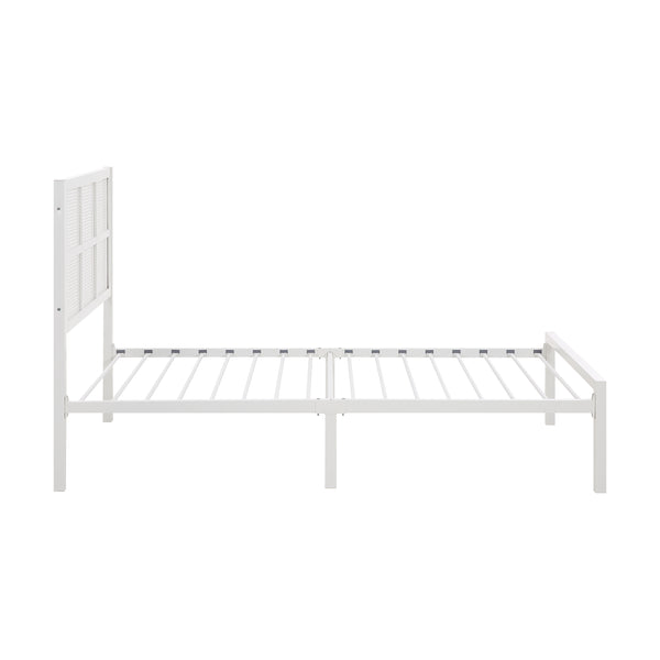 English Elm 1pc Twin Platform Bed with Dark Metal Frame and Faux Cane Panel Headboard, Coastal Casual Design, No Box Spring Needed White 47.25 L x 28 W x 3.75 H B011P214039