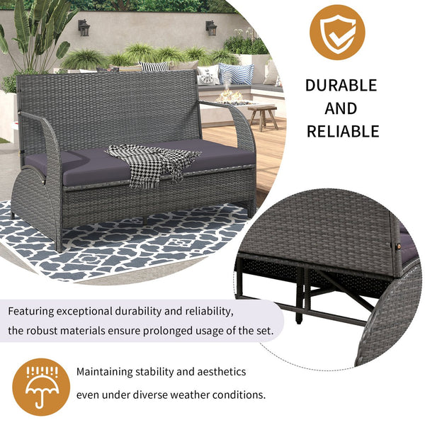 English Elm U_STYLE 2-in-1 Convertible Picnic Upholstered Bench Table — Portable Outdoor Loveseat With Table, 700lb Capacity, Weather-Resistant HDPE Frame, Cushioned Seating for Garden, Patio, Porch, Backyard Gray WF321803AAE