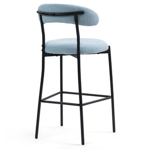 English Elm 26'' Teddy Counter Height Bar Stool Blue Fabric Cover with Soft Cushion, Stylish Backrest, Black Powder-Coated Base and Footrest for Kitchen Island (Set of 1) W2215P292148