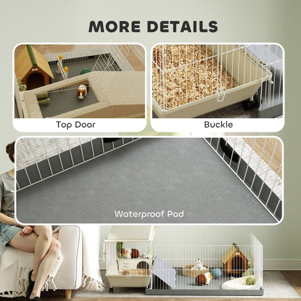 English Elm Small Animal Habitat with Oxford Playpen Waterproof Base Hay Feeder and Locking Wheels T3971P407716