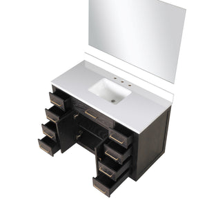 English Elm Brown Oak Single Bath Vanity Set With White Quartz Top, Soft-Close Cabinets & 46" Frameless Mirror B2731S01402
