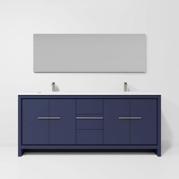 English Elm Navy Blue Double Bath Vanity 80" W With Cultured Marble Top, Gun Metal Faucet & 70" Mirror Set B2731S01767