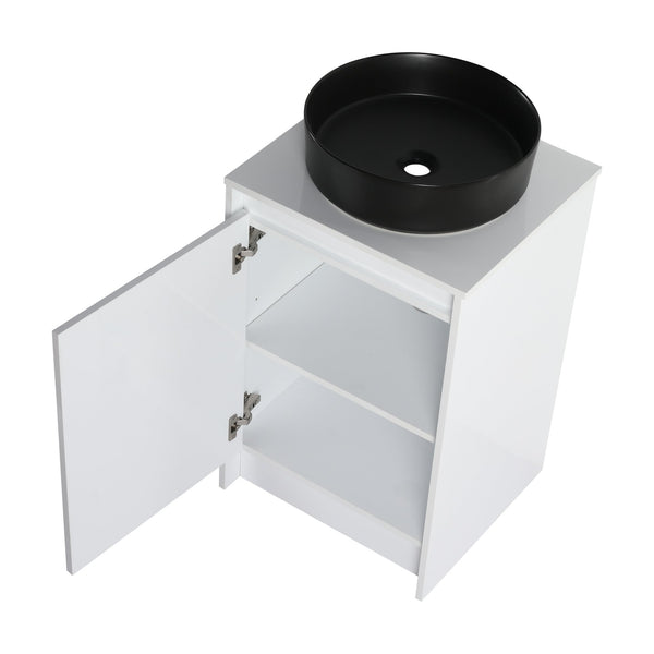 English Elm 20" Freestanding Bathroom Cabinet With Art Ceramic Sink, Soft Close Doors, Modern Glossy White Design W999S00386