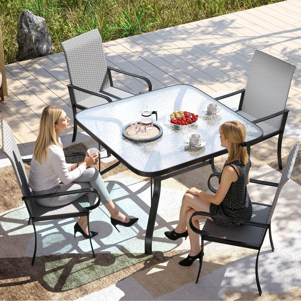 English Elm Outsunny 4 Piece Pe Rattan Patio Armchairs High Back Deep Seat Resort Dining Set W2225P485556
