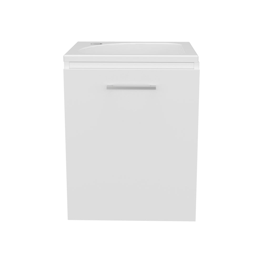 English Elm Saju 15.7" Floating Wall-Mount Vanity Cabinet with Resin Sink, Single Door & Shelf, Space-Saving White B070P337118