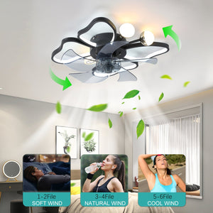 English Elm 19.7 Inch Modern Butterfly Ceiling Fan with 24W LED, Remote, Timer, Quiet Operation, White+Black W2312P374760