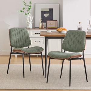 English Elm Dining Chairs Mid Century Modern Walnut Back Faux Leather Upholstered Seat Ergonomic Curved Back Waterproof PU Fabric Stable Metal Legs Olive Green W1143P379861