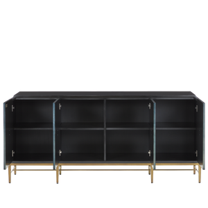 Kallista Blue Credenza - Elegant Dark Sapphire Finish with Antique Brass Accents for Sophisticated Spaces