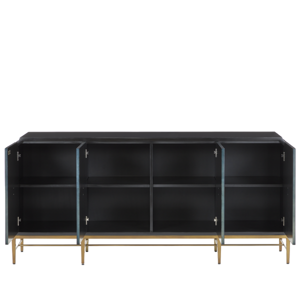 Kallista Blue Credenza - Elegant Dark Sapphire Finish with Antique Brass Accents for Sophisticated Spaces