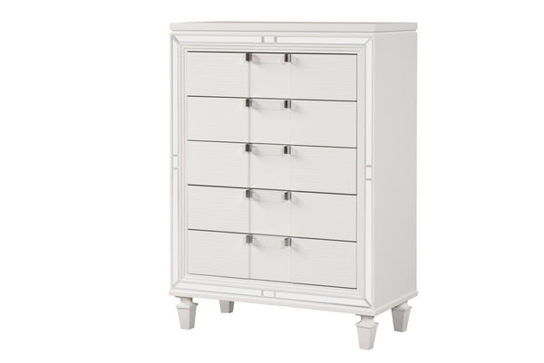 English Elm Genoa Five Drawer Chest Art Deco White Lacquer Mirror Trim Chrome Bedroom Storage B078P497936