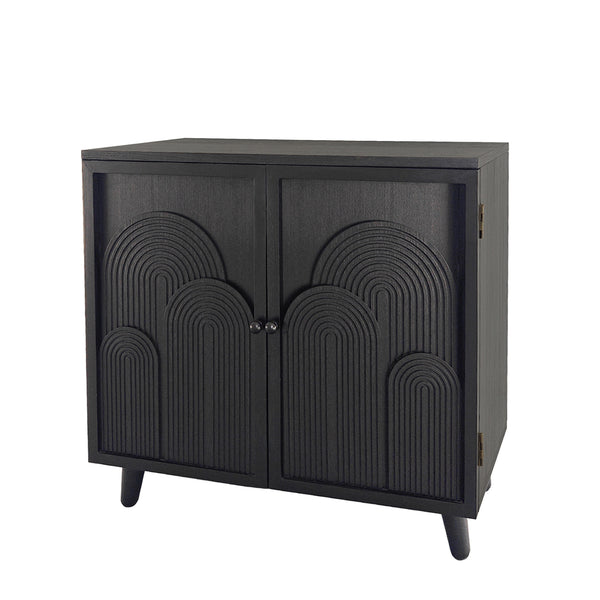 English Elm Modern Black Wood Storage Cabinet - 31In Accent Piece With Embossed Door For Stylish Organization W2729P239176