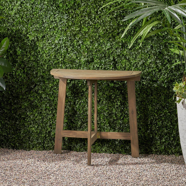English Elm Christopher Knight Home® - Outdoor Half-Round Folding Acacia Wood Bistro Table with Gray Handcrafted Finish, Space-Saving Elegance Grey 65324.00GRY