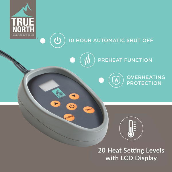 JLA Home True North by Sleep Philosophy - Heated True North Sherpa Blanket with 20 Heat Settings, Dual-Zone Controls, Auto Shut-Off Safety Blue TN54-0498