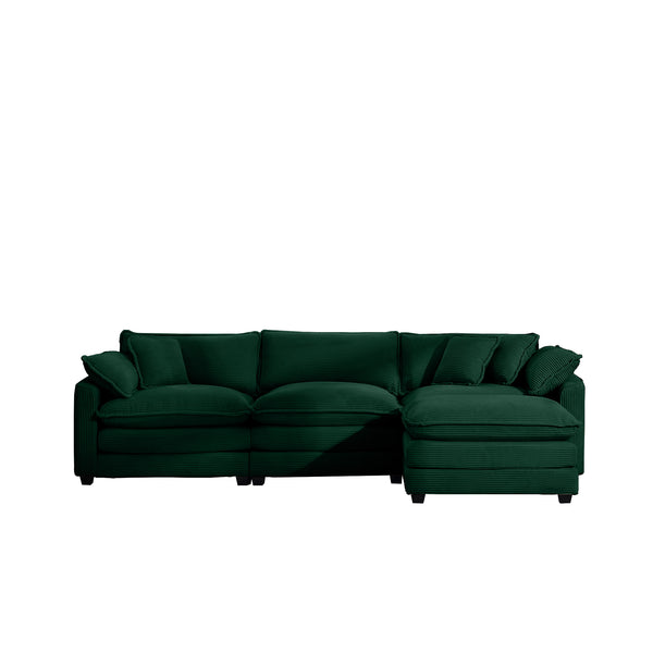 English Elm Corduroy L-Shaped 3-Seater Sofa With Ottoman – Stylish Green Comfort For Small Living Rooms W714S00817