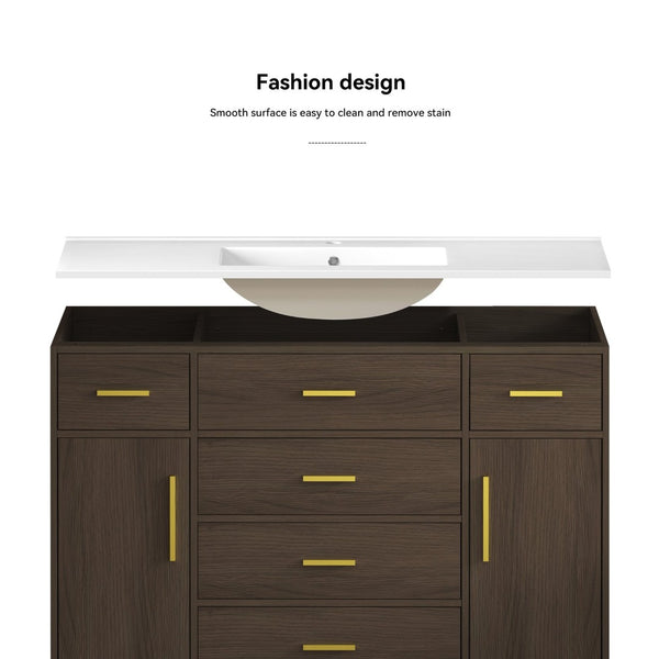 English Elm 48"dark Brown Vanity with 6 Drawers and Soft Close Doors for a Spa Bathroom Dark Brown W3133S00025