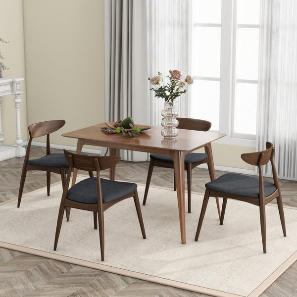 English Elm 5-piece Mid-century Rubberwood Dining Set with Upholstered Chairs for Small Spaces Charcoal,Walnut N759S003011F