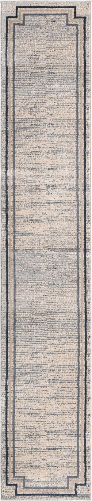 Unique Loom Oasis Fountain Machine Made Border Rug Gray, Ivory/Beige/Navy Blue 2' 0" x 12' 0"
