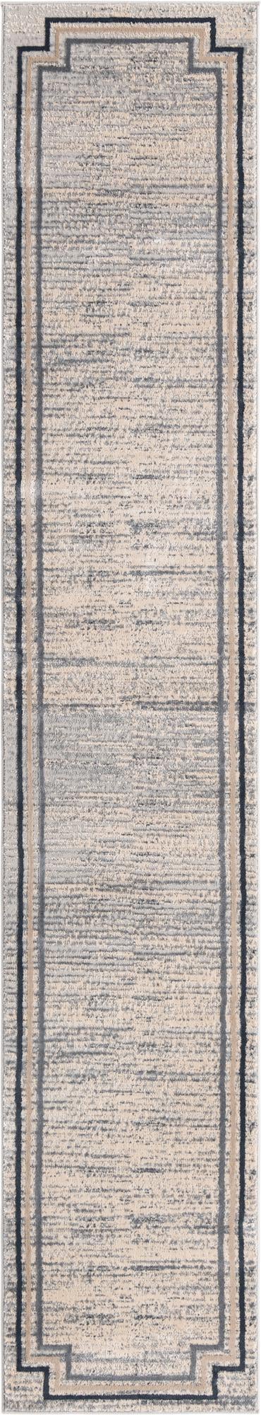 Unique Loom Oasis Fountain Machine Made Border Rug Gray, Ivory/Beige/Navy Blue 2' 0" x 12' 0"