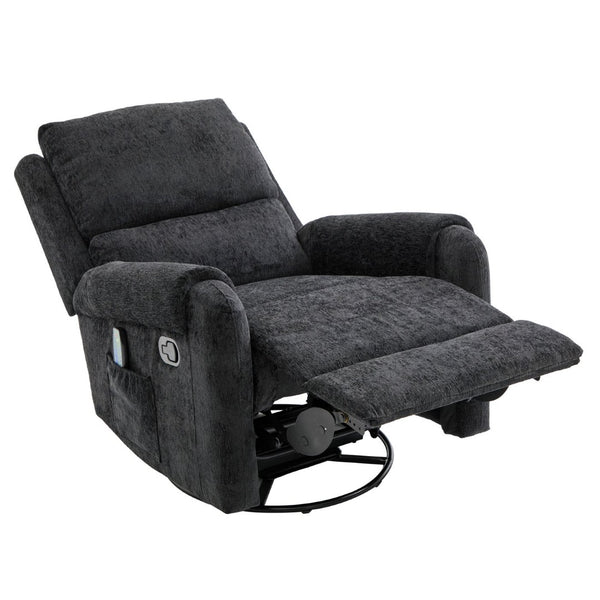 English Elm Manual Recliner Swivel Rocker Massage Chair Chenille Nursery and Living Room Seat Black N763P347287B